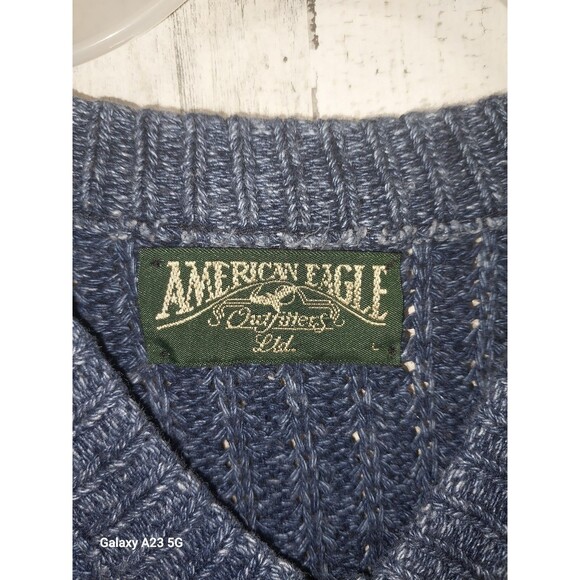 American Eagle Mens Large Blue Waffle Knit Sweater Vest - Picture 4 of 7